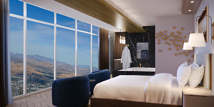 New Concierge Suite with an in-room jetted tub and mountain view at Atlantis Casino in Reno, Nevada.