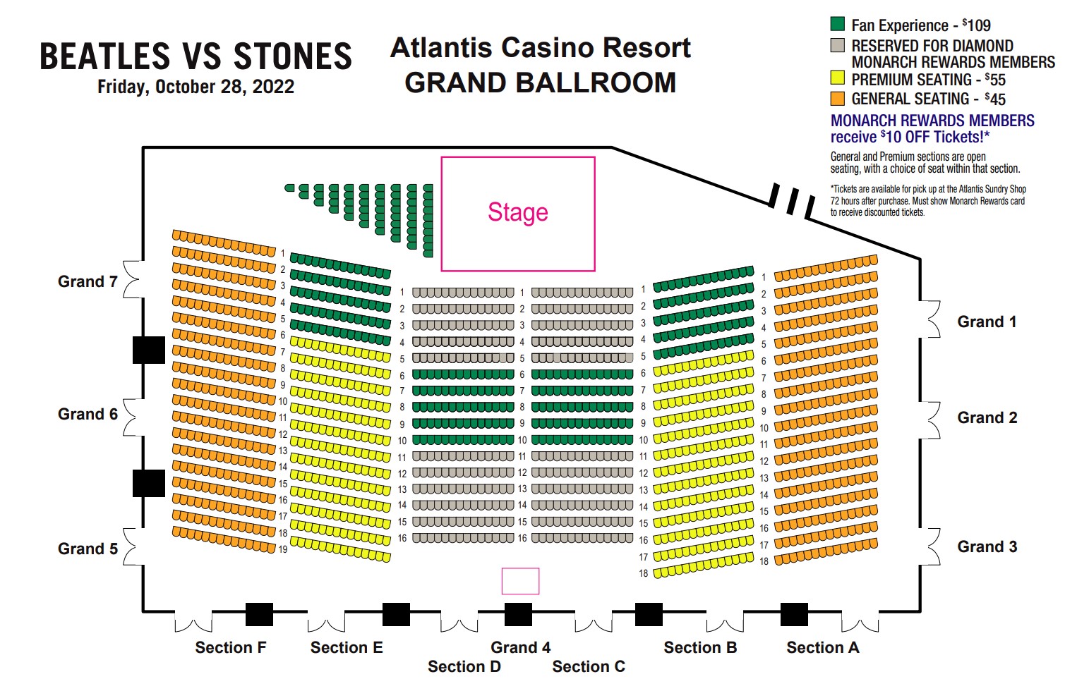 Seating Chart for Beatles vs Stones