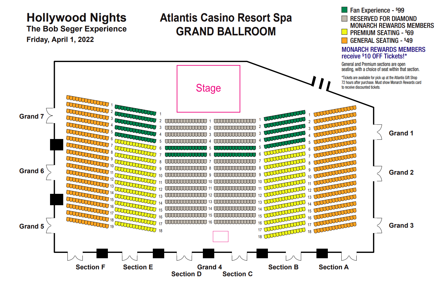 Seating Chart for Hollywood Nights