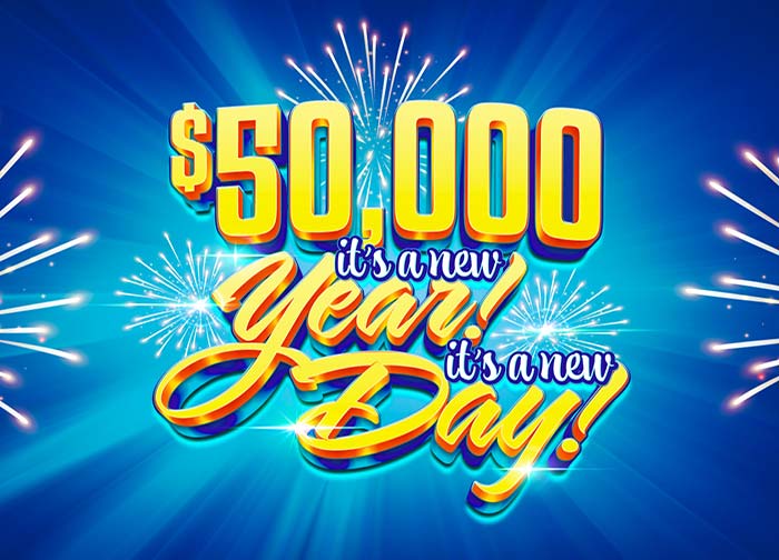 $50K It's a New Year, It's a New Day Cash & Free Play Giveaway